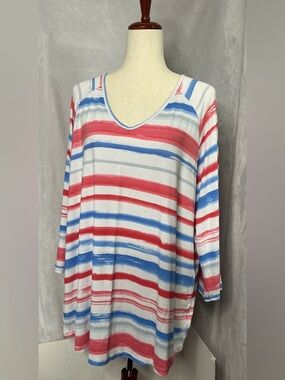Brand New FDJ French Dressing Striped V-Neck Top – Size XL